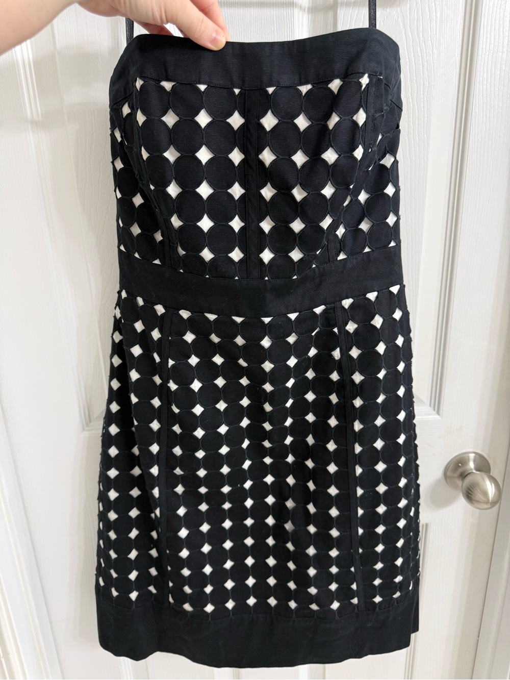 White House Black Market Black and White Strapless Circle-Overlay Dress
